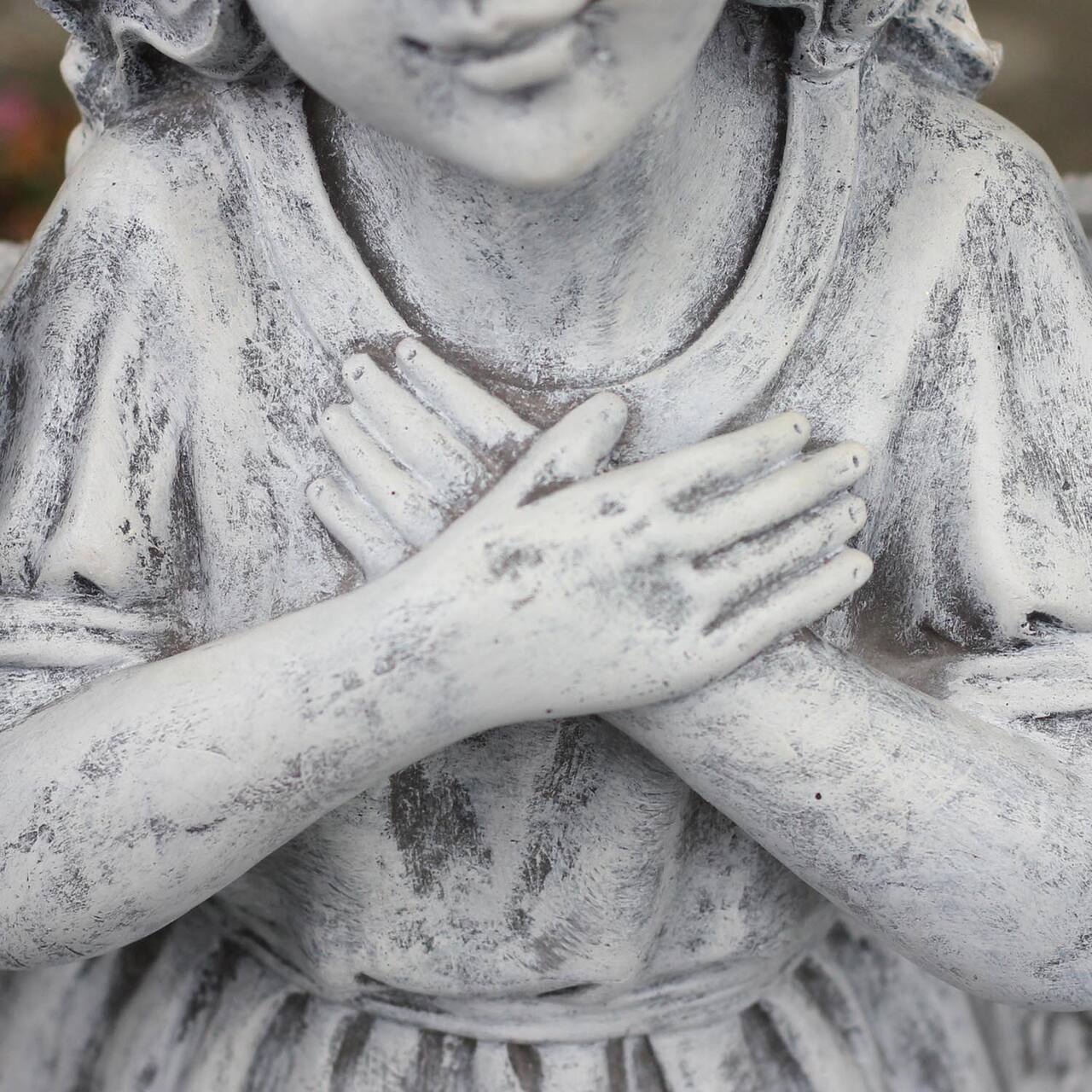 16" Gray Angel Child Wrapped in Wings Outdoor Bird Bath